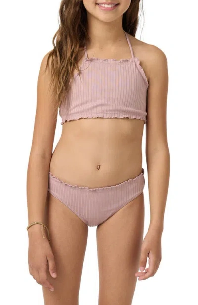 O'neill Kids' Shore Break Rib Ruffle Two-piece Swimsuit In Pink