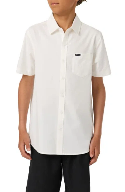O'neill Kids' Solid Short Sleeve Stretch Twill Button-up Shirt In White