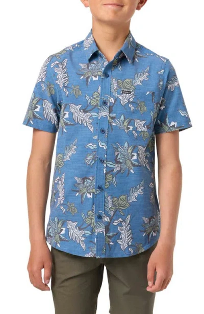 O'neill Kids' Standard Fit Short Sleeve Performance Button-up Shirt In Blue