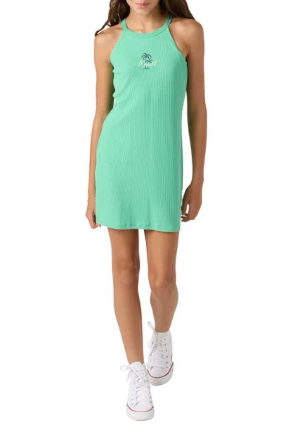 O'neill Kids' Tiegan Embroidered Rib Dress In Jade Cream