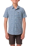 O'neill Kids' Trvlr Upf Traverse Print Short Sleeve Cotton Button-up Shirt In Blue
