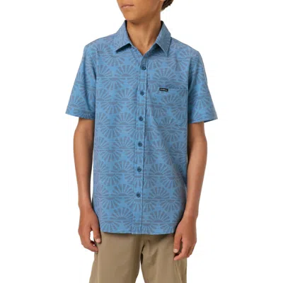 O'neill Kids' Upf Slub Standard Woven Short Sleeve Button-up Shirt In Blue