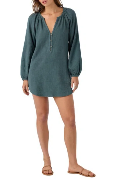 O'neill Krysten Long Sleeve Cotton Gauze Cover-up Tunic Minidress In Black