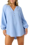O'neill Krysten Long Sleeve Cotton Gauze Cover-up Tunic Minidress In Blue