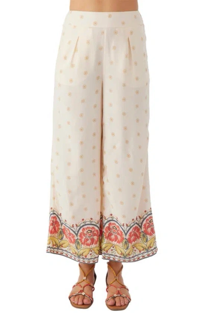 O'neill Lacey Floral Wide Leg Crop Pants In Mother Of Pearl