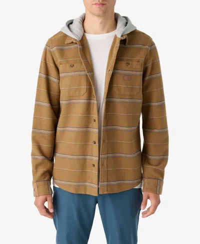 O'neill Landmarked Stripe Hooded Flann Button Shirt In Dark Khaki