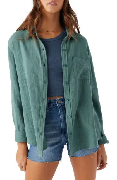O'neill Leni Cotton Gauze Button-up Shirt In Silver Pine