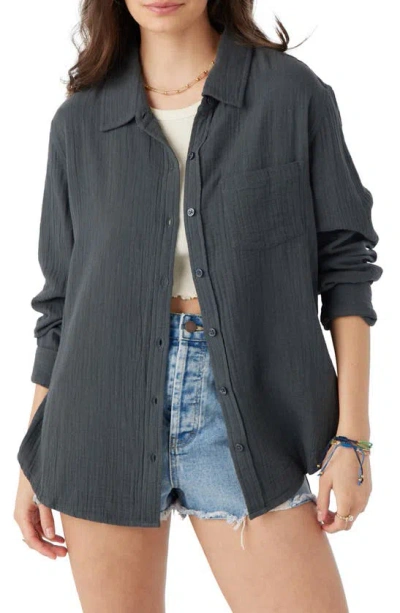 O'neill Leni Cotton Gauze Button-up Shirt In Slate