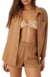 O'neill Leni Cotton Gauze Button-up Shirt In Tobacco Brown