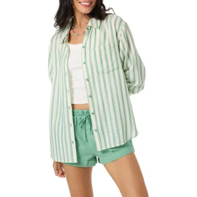 O'neill Leni Stripe Relaxed Button-up Shirt In Green
