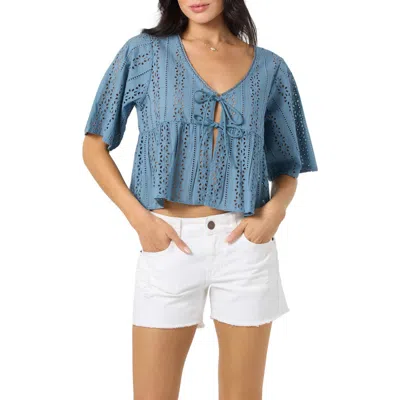 O'neill Loni Eyelet Babydoll Top In Blue