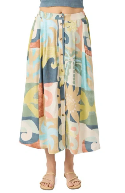 O'neill Maisel Button Front Midi Skirt In Blue