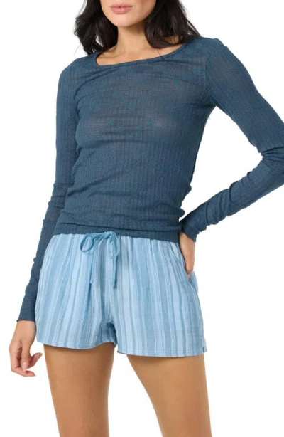 O'neill Marliz Pointelle Long Sleeve Cotton Top In Blue
