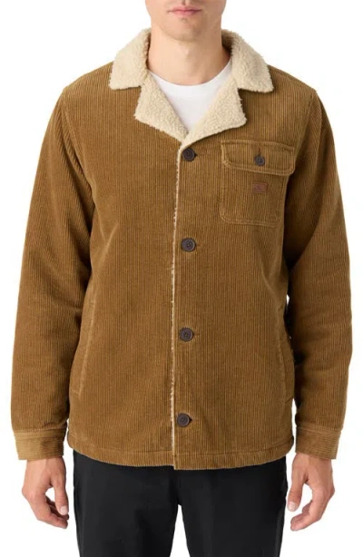 O'neill Mattson Faux Shearling Lined Corduroy Jacket In Dark Khaki