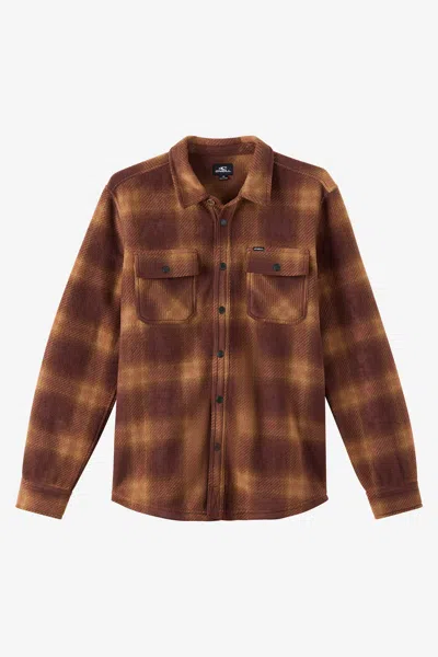 O'neill Glacier Plaid Superfleece Snap-up Overshirt In Brown