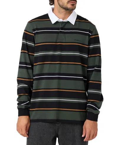 O'neill Men's Tickets Long-sleeve Stripe Rugby Shirt In Green