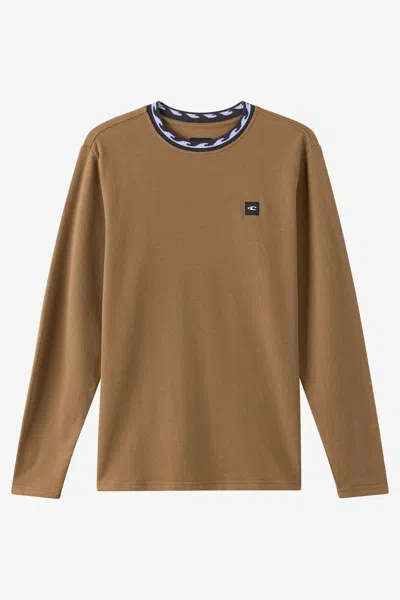 O'neill Men's Wave Cult Bennett Long-sleeve Crewneck Jacquard Wave-pattern T-shirt In Brown