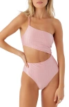 O'neill Juniors' Mizi Asymmetric Ribbed Metallic One-piece Swimsuit In Rose Eleg