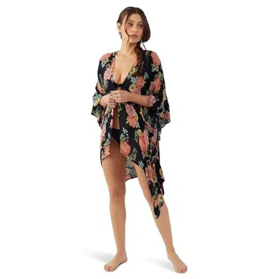 O'neill Natalie Cover Up Women's Black Kimono Sleeve Swimwear Jdm2538 In Multi