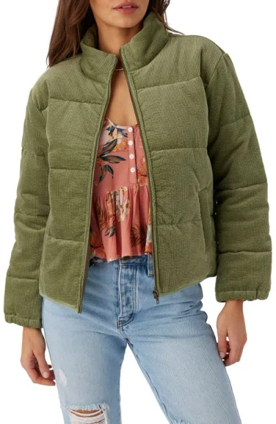 O'neill Novah Quilted Corduroy Jacket In Oil Green