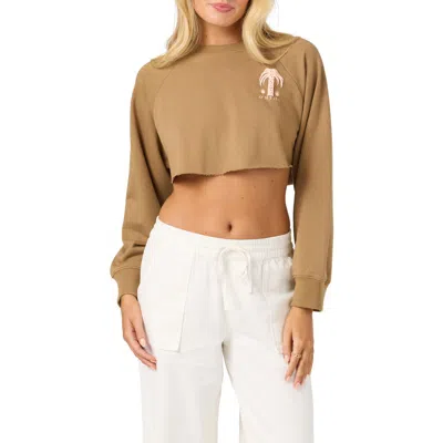 O'neill Palm Raw Edge Cropped Fleece Sweatshirt In Brown