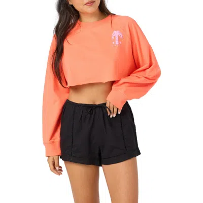 O'neill Palm Raw Edge Cropped Fleece Sweatshirt In Fiery Coral