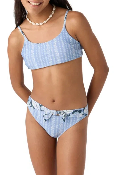 O'neill Kids'  Palmetto Floral Stripe Reversible Two-piece Swimsuit In Multi Colored