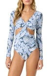 O'neill Palmetto Tropical Key West Cutout Long Sleeve One-piece Swimsuit In Multi Colored