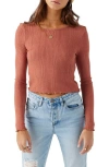 O'neill Juniors' Parks Ribbed Lettuce-edge Long-sleeve Top In Cedar Wood