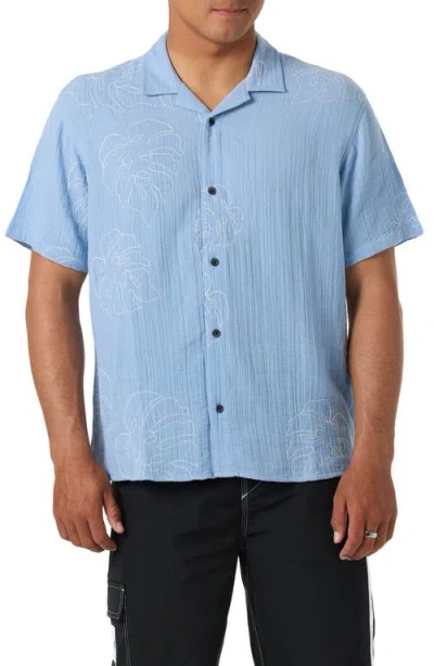 O'neill Pipeline Rodeo Monstera Embroidered Gauze Camp Shirt In Blue