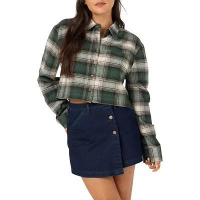 O'neill Pippa Plaid Cropped Flannel Shirt In Green