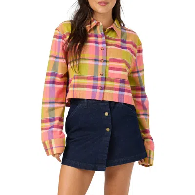 O'neill Pippa Plaid Cropped Flannel Shirt In Orange