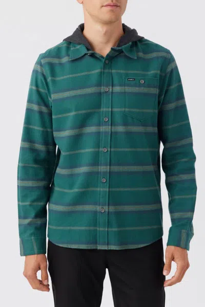 O'neill Redmond Flannel Shirt Men's Green Striped Cotton Hooded Fts86 In Blue