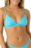 O'neill Saltwater Solids Ribbed Seaside Triangle Bikini Top In Aquamarine