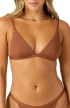 O'neill Saltwater Solids Ribbed Seaside Triangle Bikini Top In Brown
