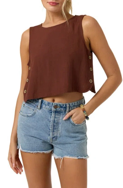 O'neill Sanders Side Button Crop Tank In Brown