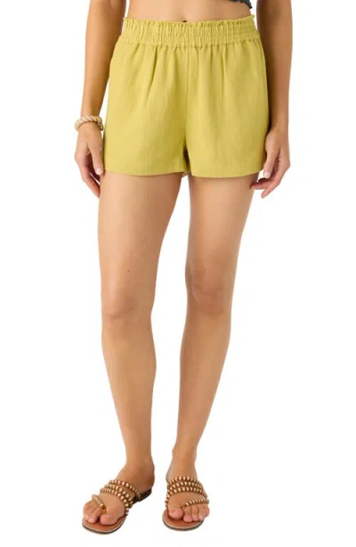 O'neill Sanders Smocked Waist Shorts In Golden Green