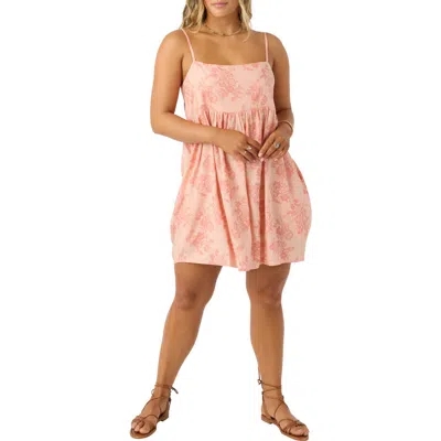 O'neill Saskia Floral Babydoll Minidress In Coral Pink