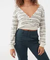 O'neill Seaside Striped Cropped Wrap Sweater In Winter White In Gold