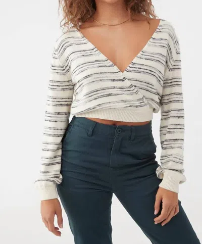 O'neill Seaside Striped Cropped Wrap Sweater In Winter White In Gold