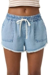 O'neill Sevie Drawstring Denim Cutoff Shorts In Blue