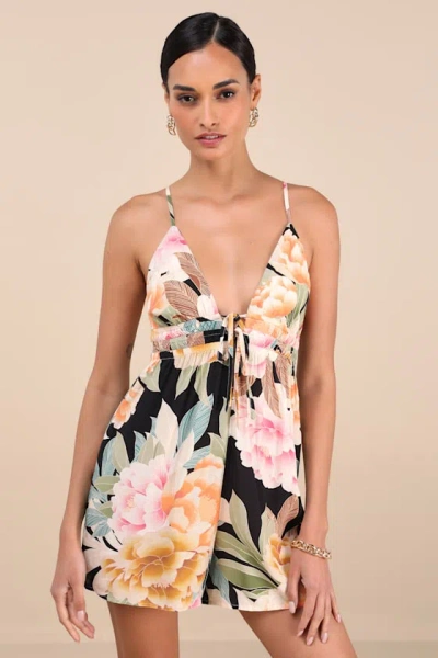 O'neill Sheila Black Multi Floral Tie-front Romper