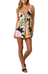 O'neill Sheila Black Multi Floral Tie-front Romper In Black
