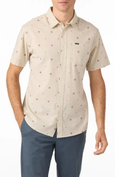 O'NEILL O'NEILL SHIELDS GEO PATTERN SHORT SLEEVE STRETCH COTTON BUTTON-UP SHIRT