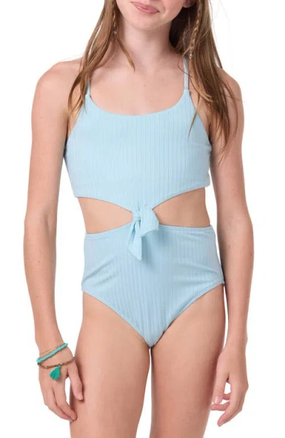 O'neill Kids'  Shorebreak Rib Knot Cutout One-piece Swimsuit In Blue