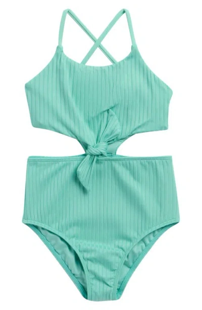 O'neill Kids'  Shorebreak Rib Knot Cutout One-piece Swimsuit In Green