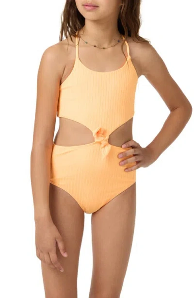 O'neill Kids'  Shorebreak Rib Knot Cutout One-piece Swimsuit In Orange