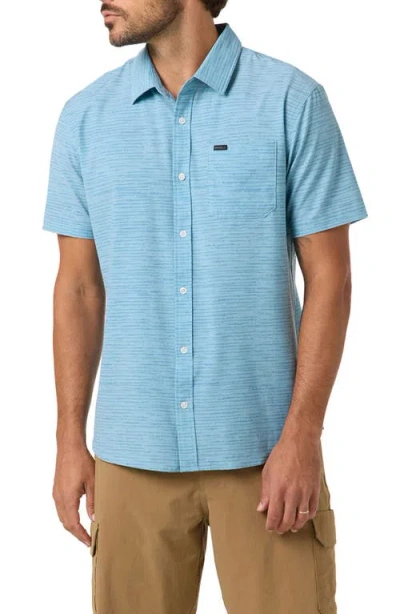 O'neill Standard Fit Trvlr Traverse Stripe Short Sleeve Performance Button-up Shirt In Blue