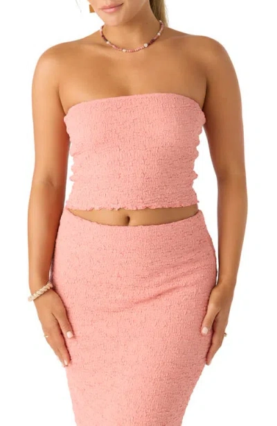 O'neill Terra Smocked Crop Tube Top In Coral Haze