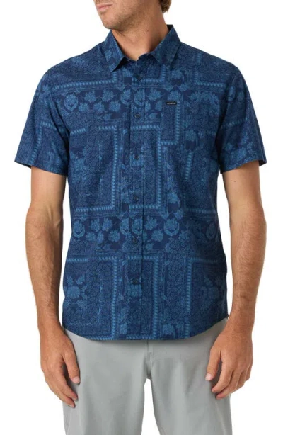 O'neill Terrace Print Short Sleeve Button-up Shirt In Blue